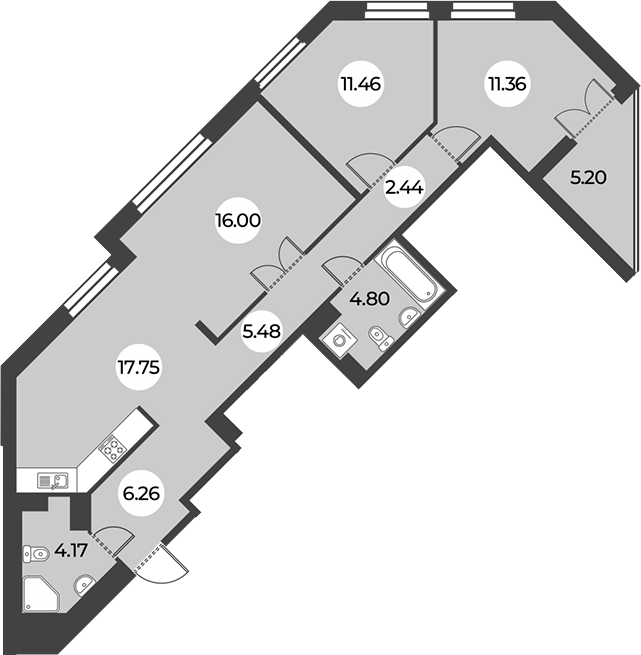 3-комнатная квартира 82.32 м², 8/24 эт., ЖК «Огни Залива»